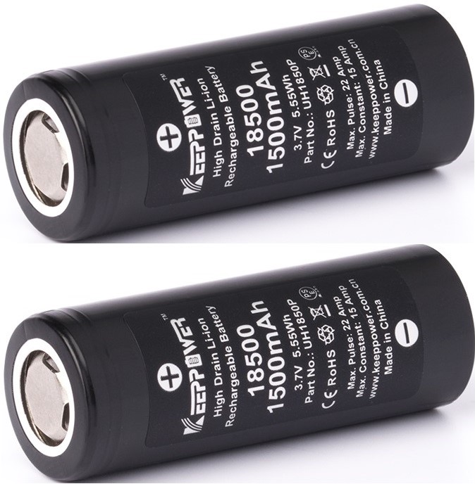 Keeppower-18500-UH1850P-15A Keeppower 18500 - 1500mAh Li-Ion-Akku UH1850P 2Stück